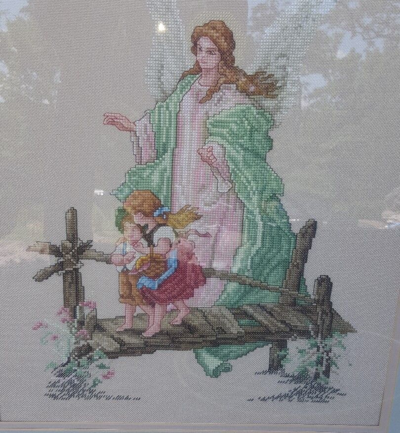 CUSTOM FRAMED "Guardian Angel" FINISHED Cross Stitch, Double  Matted | eBay