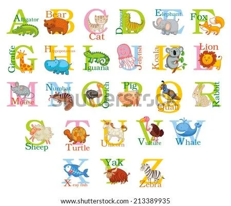 Cute Animal Alphabet. Funny Cartoon Character. A, B, C, D, E, F, G ...