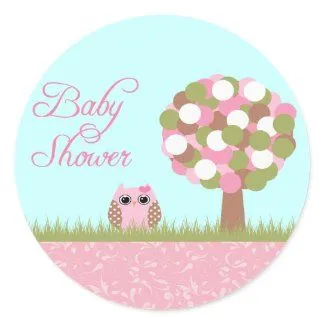 Cute baby shower pink owl and tree stickers sticker