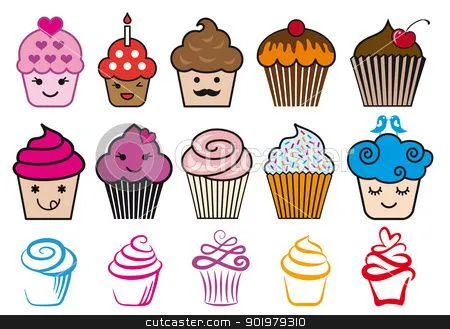 Cute cupcake designs, vector set stock vector