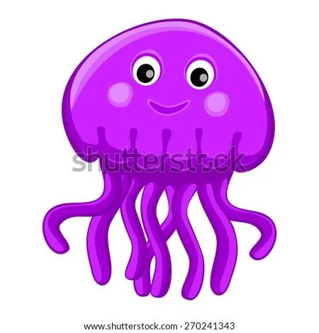 Cute Happy Jellyfish Cartoon Character Sea Animal Vector ...