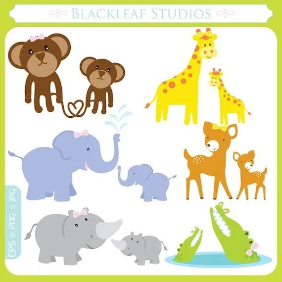Mamá y bebé animales Clip Art Instant Download por blackleafdesign