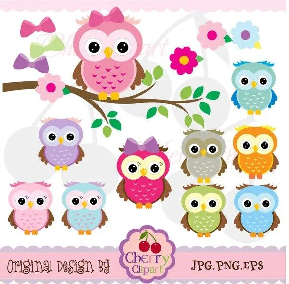 Cute Owls Digital Clipart Elements Set NO.AN021 por Cherryclipart