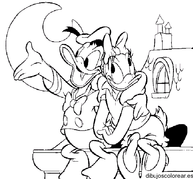 Dibujo de Donald y Daisy enamorados | Dibujos para Colorear