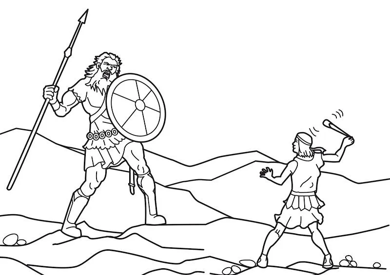 David peleando con Goliat para colorear ~ Dibujos Cristianos Para ...