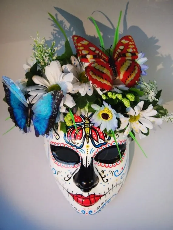 Day of the Dead Mask Roses Buterflies Máscara by EnukaCustom
