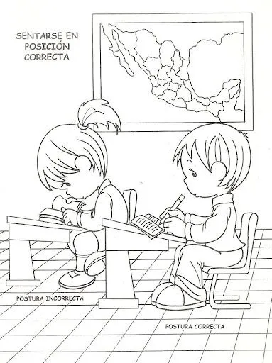 Niños sentados en la posición correcta para colorear | Dibujos ...