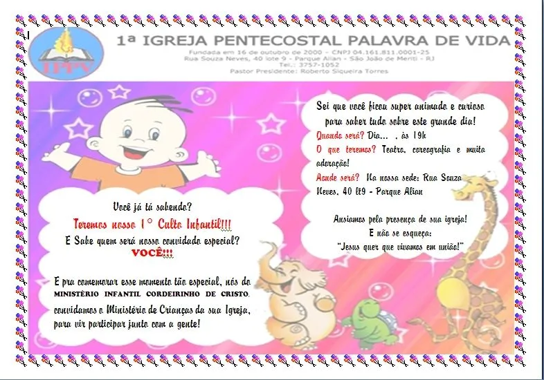 Debora Teixeira: CARTA/CONVITE MINISTÉRIO INFANTIL Debora Teixeira: CARTA/CONVITE MINISTÉRIO INFANTIL