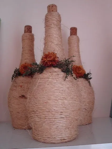 ECO-IDEAS Y RECICLAJE : Botellas decoradas con hilo sisal