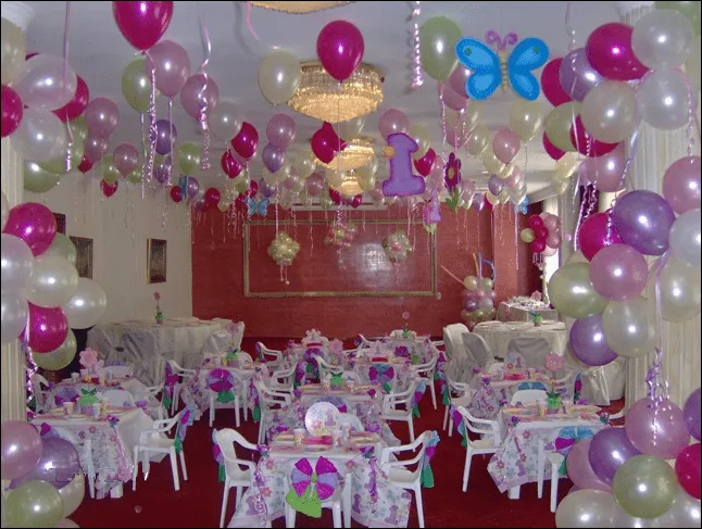 Decoración con globos para baby shower en el techo - Imagui