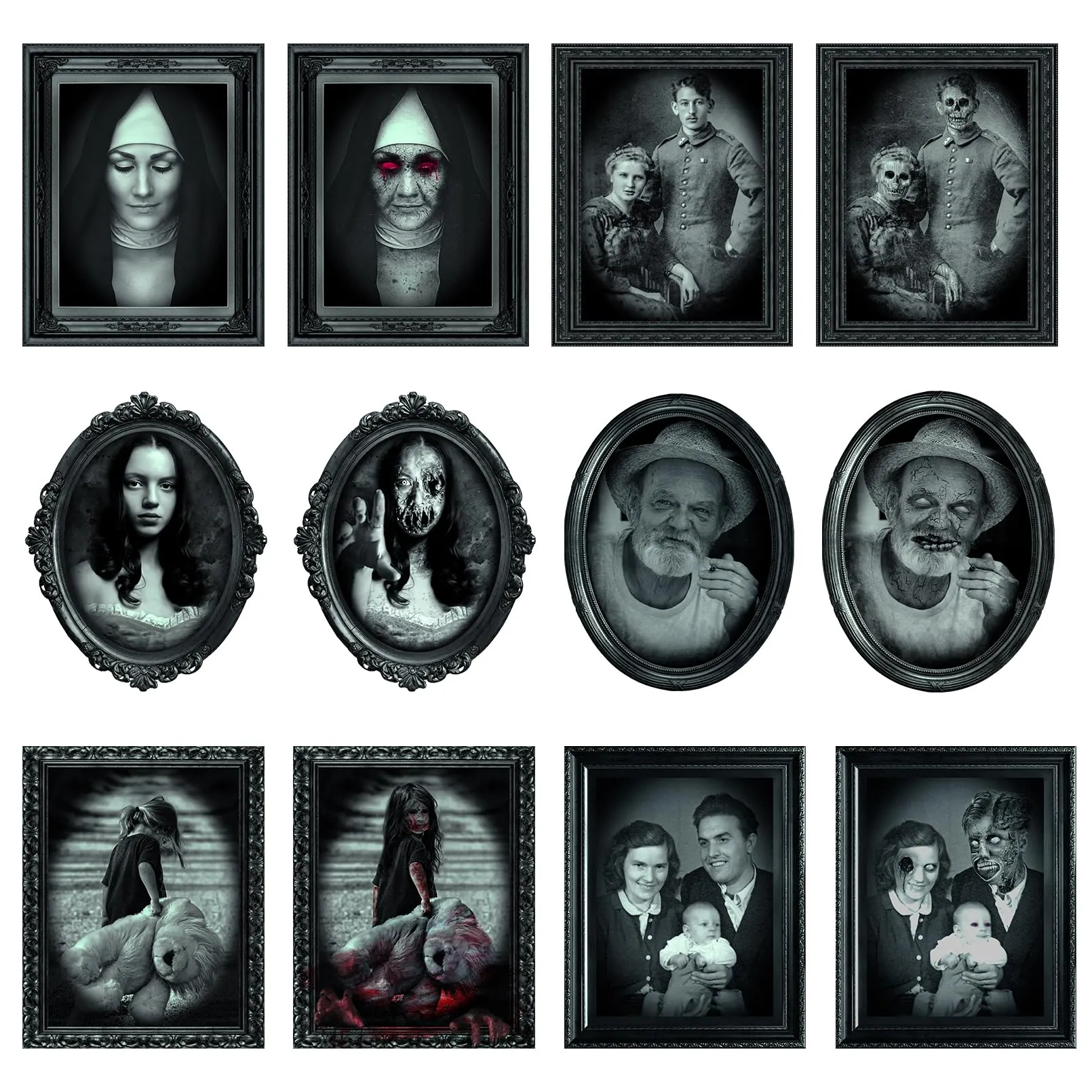 Decoraciones de Halloween, 6 piezas de retrato en movimiento de cara  cambiante 3D, marco de fotos