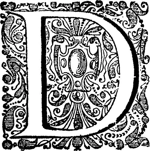Decorative initial (drop cap) D