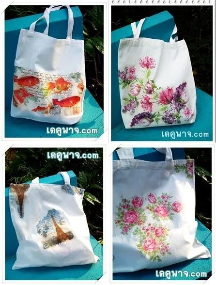 Decoupage on Fabric Bag | My Decoupage Design | Pinterest | Fabric ...