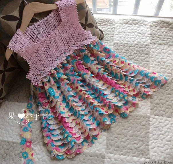 Delicadezas en crochet Gabriela: Vestido para niñas combinación de ...