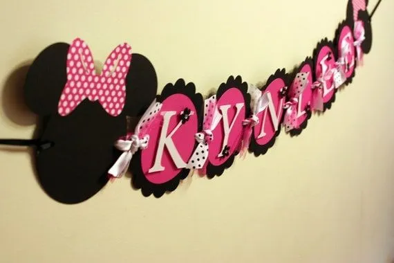 Deluxe Minnie Mouse Name Banner Pink black and por AngiesDesignz