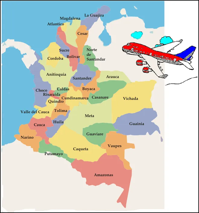 Imagen del mapa de colombia con sus departamentos - Imagui