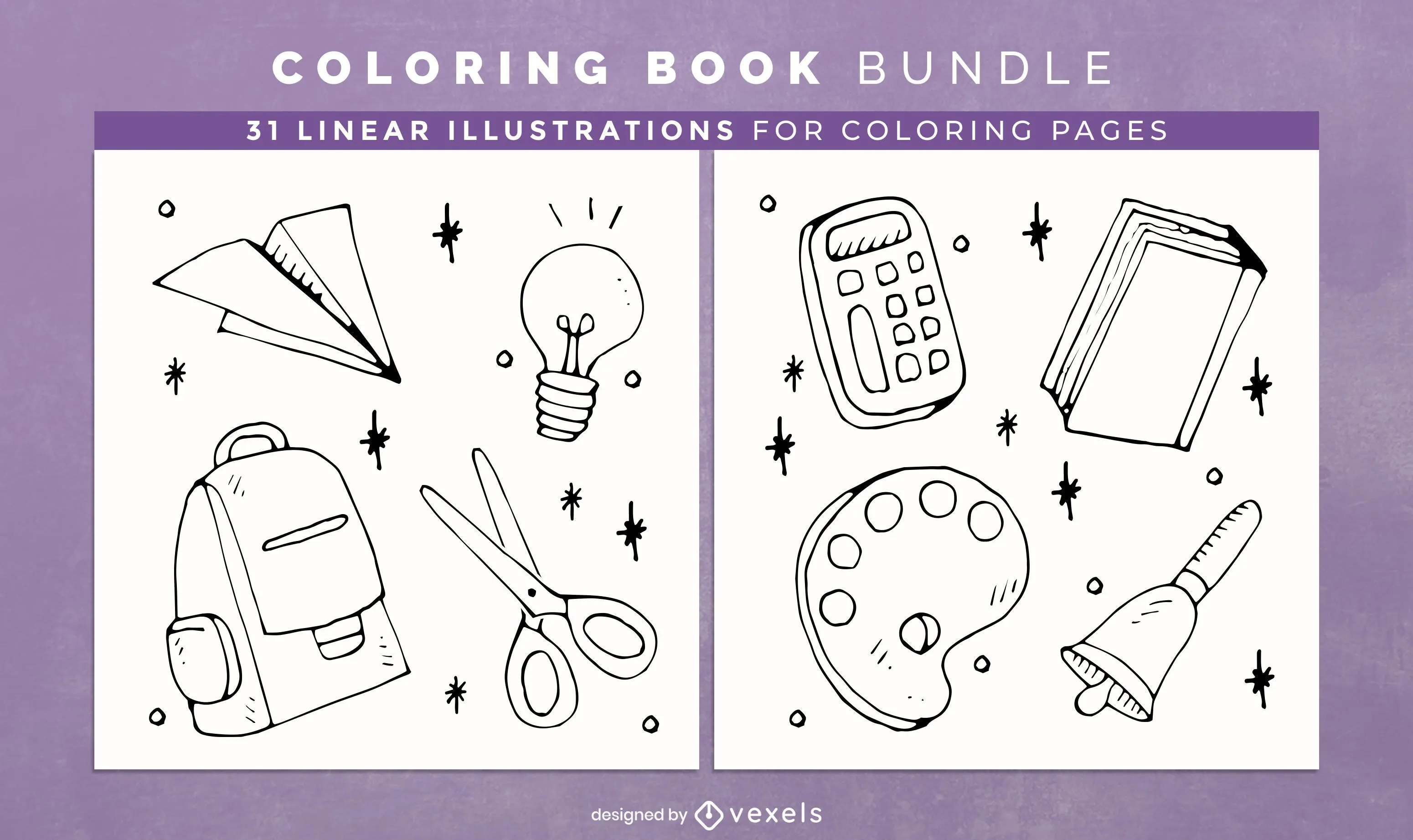 Descarga Vector De Suministros Para Estudiantes Diseño De Páginas De Libros Para  Colorear