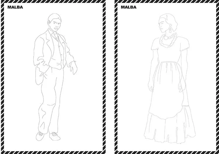 Descargables Malba para colorear El guardarropas de Frida Kahlo Malba