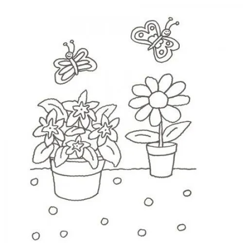Desenho de vasos de flores para colorir