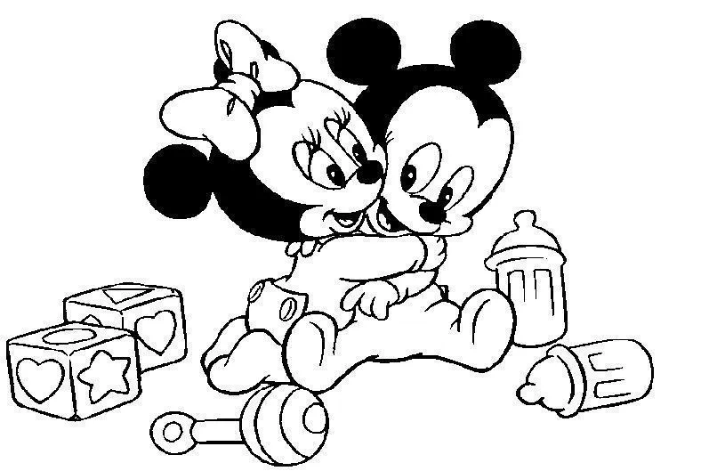 Coloriage de Mickey et Minnie bébé - Imagui
