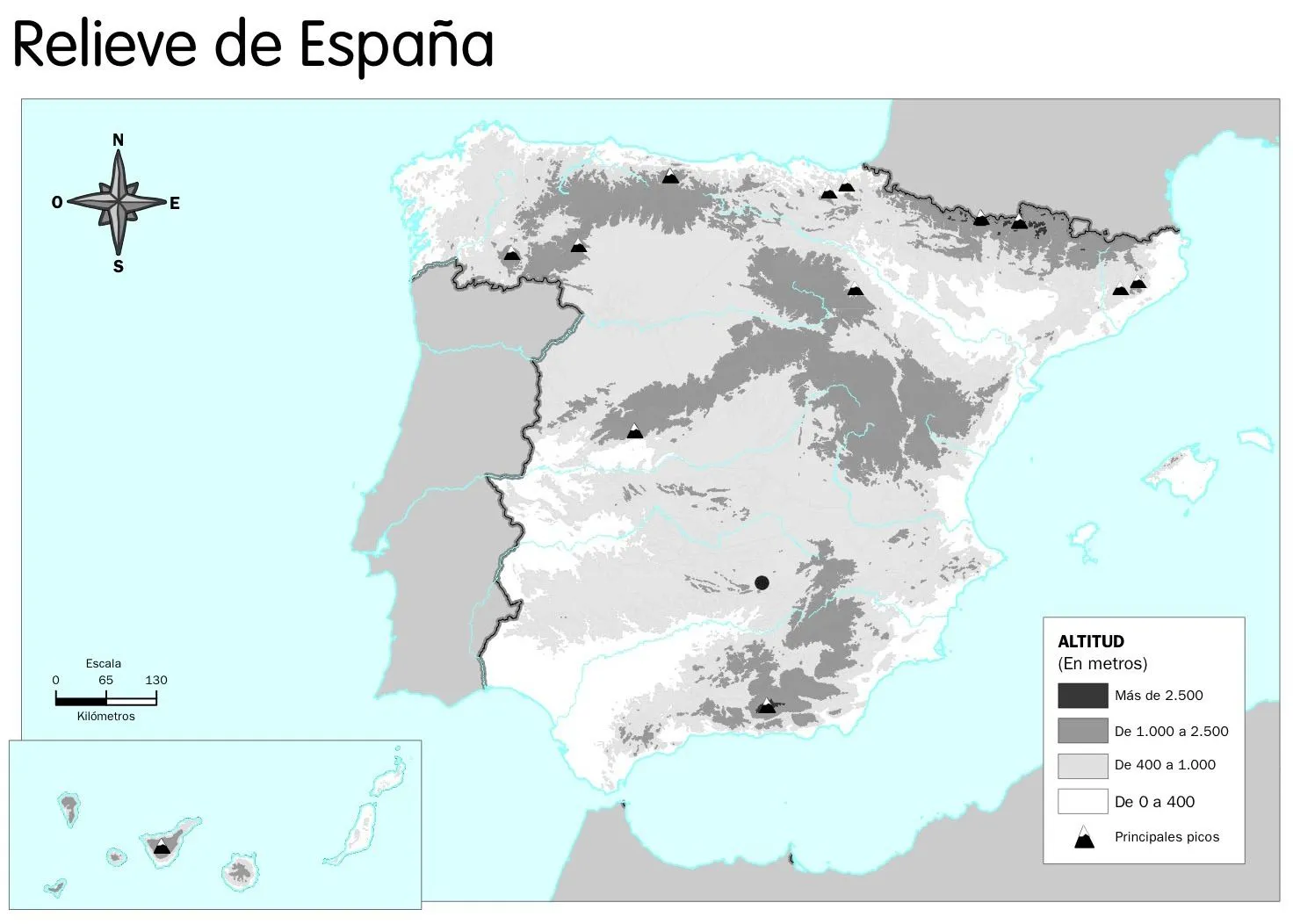 aqui un mapa fisico de espana para que imprimais por si quereis ...