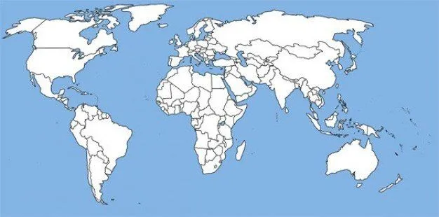 Detallado mapa del mundo gráfico con las masas de agua azul ...