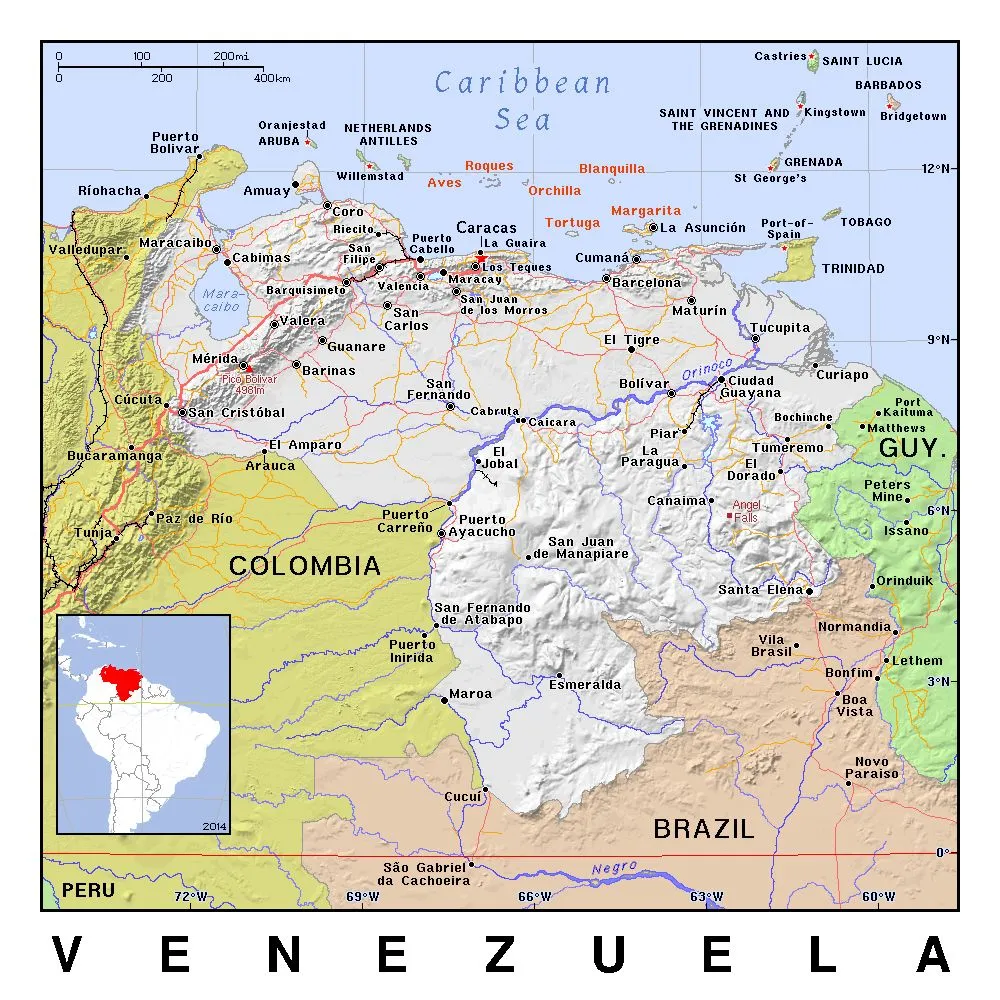 Detallado mapa político de Venezuela con relieve | Venezuela | América del  Sur | Mapas del Mundo