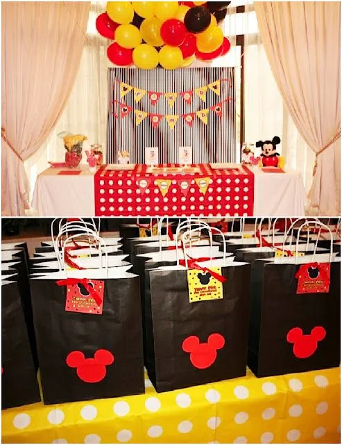 Detalles para fiesta de Mickey con decoración en amarillo, rojo y ...