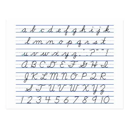 Diagrama del alfabeto inglés en escritura cursiva postales de Zazzle.