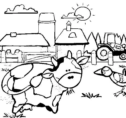 Dibuix de Vaca en la granja per Pintar on-line - Dibuixos.cat