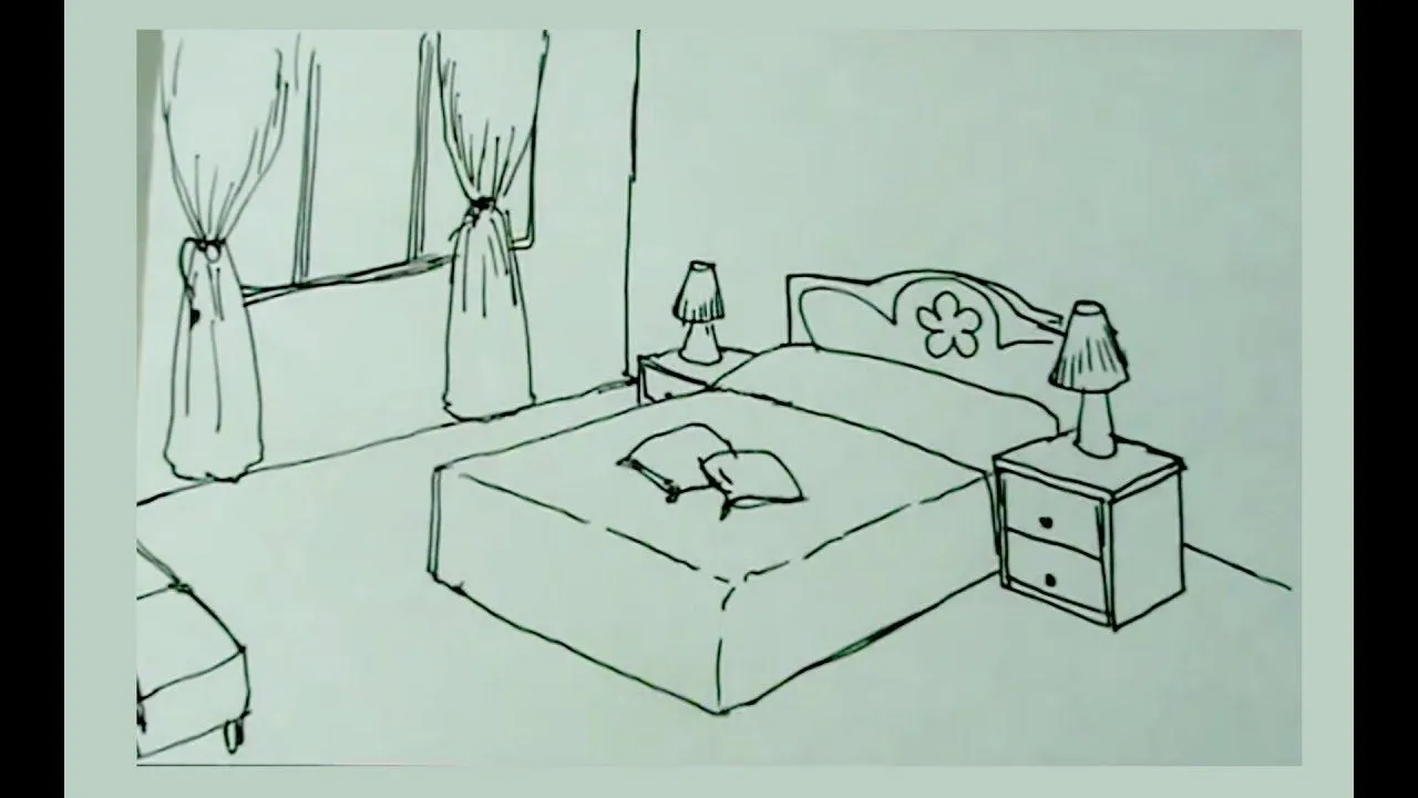 Dibuja fácil una alcoba o habitación, cama y nocheros - YouTube