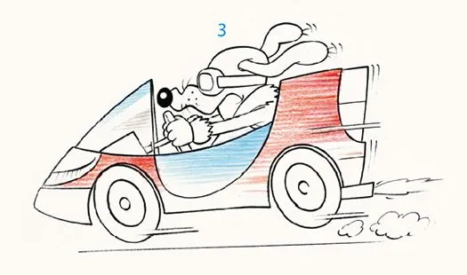Dibuja un perro conduciendo un coche con lápices de colores Dibuja un perro conduciendo un coche con lápices de colores