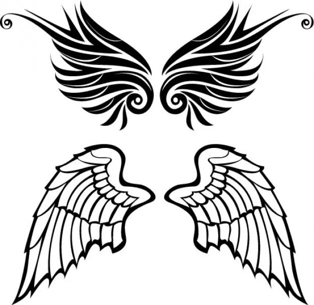 Dibujado alas de ángel y tribales conjunto de vectores estilo ...