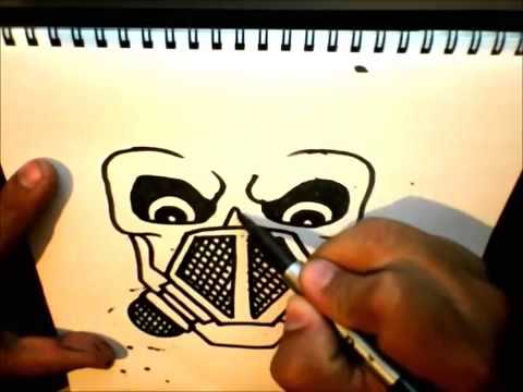 como dibujar una calavera con mascara de gas - YouTube