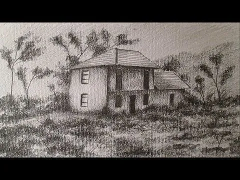Cómo dibujar una casa en el campo, cómo dibujar paisajes a lápiz ...