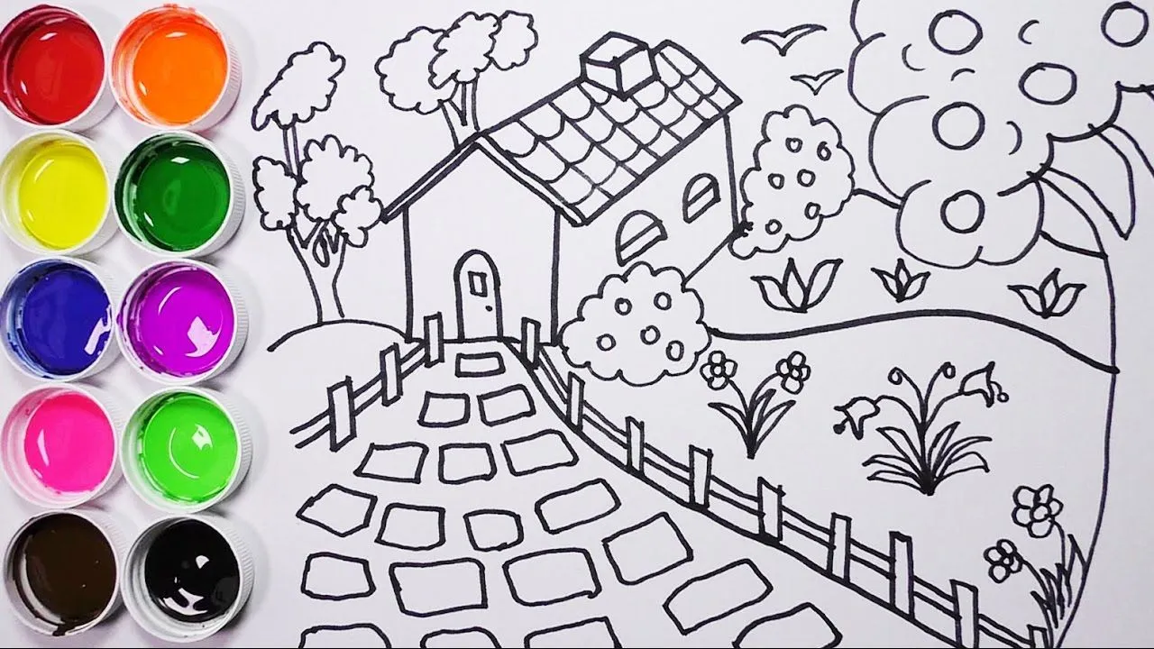 Como Dibujar Y Colorear Una Casa Con Arbol y Un Jardin - Dibujos Para Niños  / Funkeep - YouTube