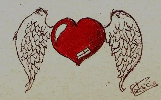 Como dibujar un corazon con alas y fuego - Imagui