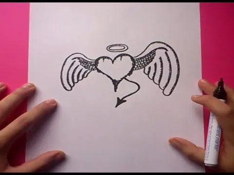 Como dibujar un corazon con alas paso a paso 2 | How to draw a ...