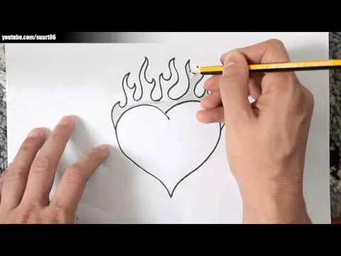 Como dibujar un corazon con fuego - YouTube