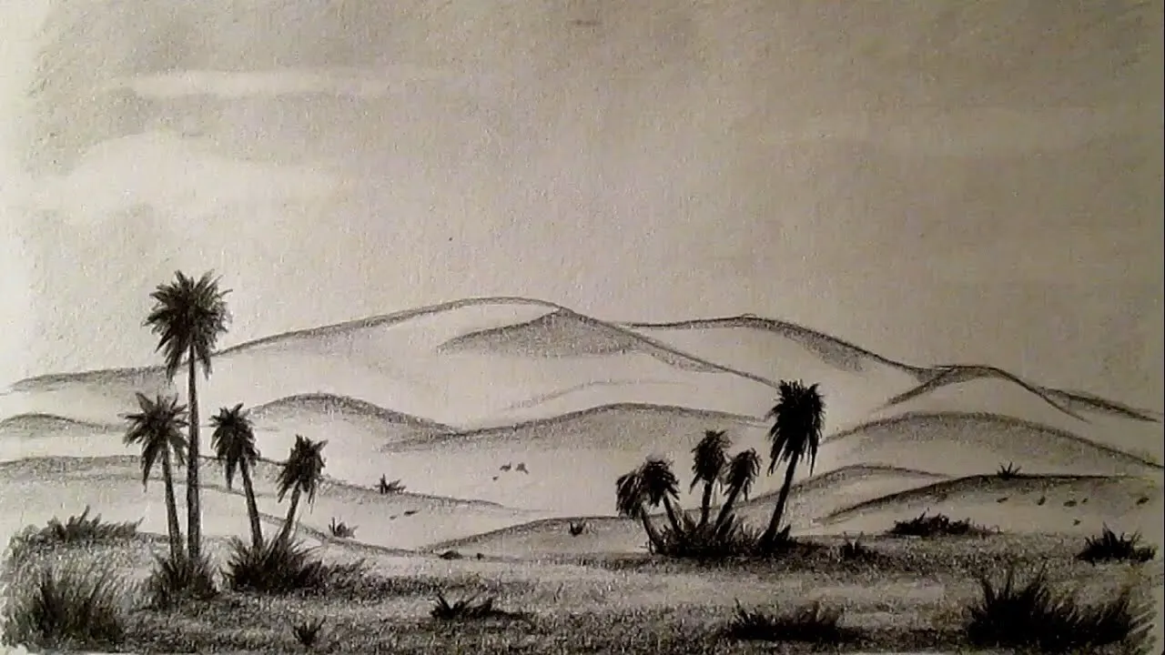 Cómo dibujar un desierto fácil paso a paso, cómo dibujar paisajes ...