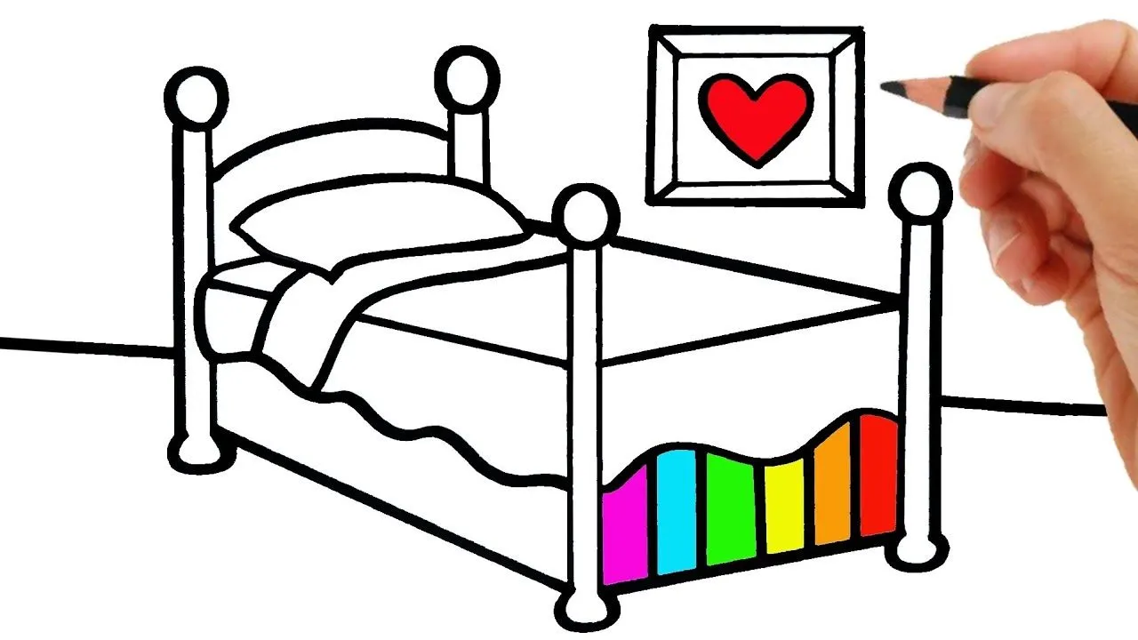 cómo dibujar un dormitorio y una cama de niña - YouTube