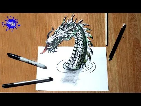 Como dibujar un Dragon 3D l how to draw a dragon 3D - YouTube