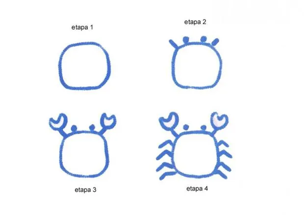 Dibujar MASCOTAS - Cangrejo en 4 etapas