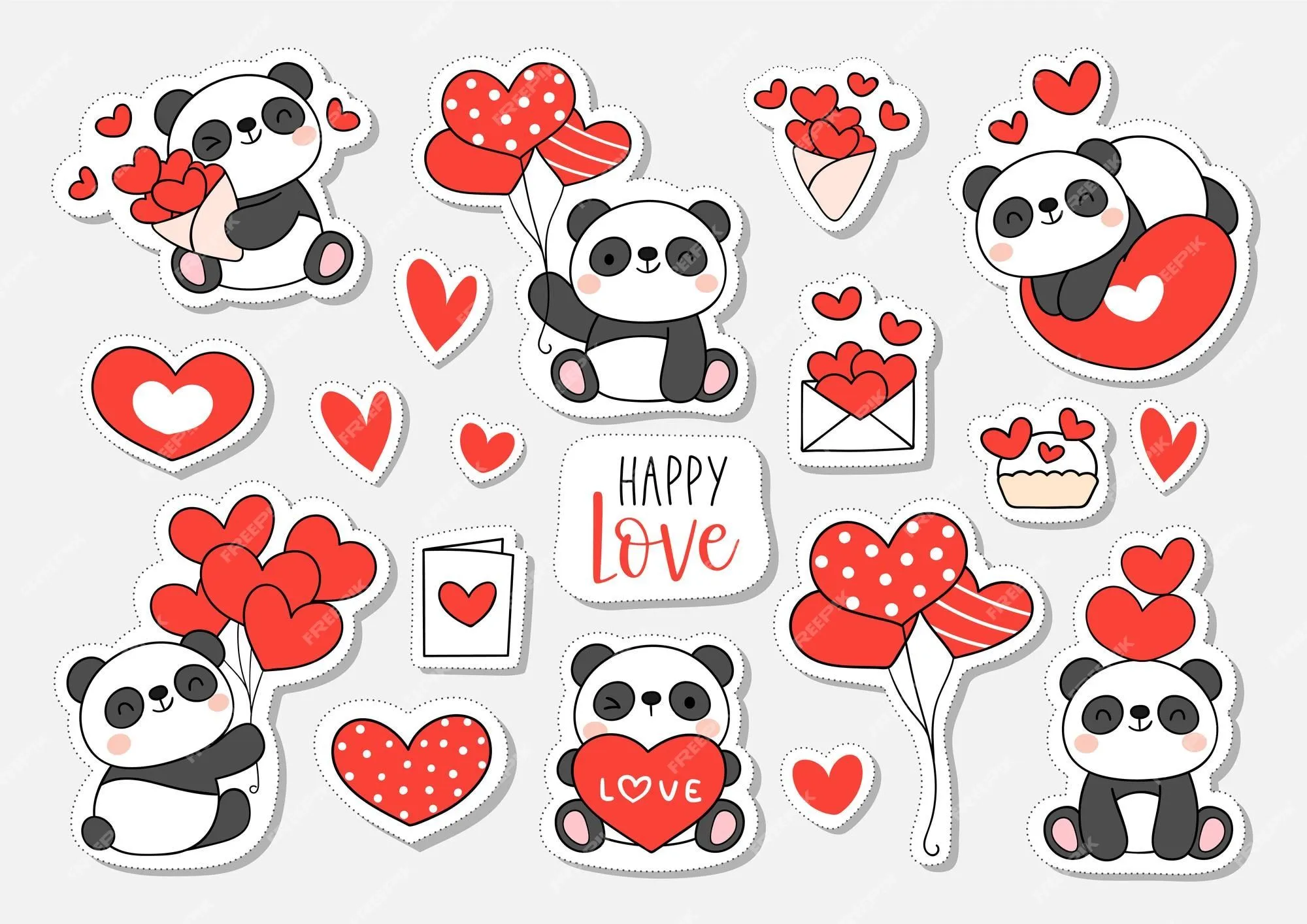 Dibujar pegatina imprimible bebé oso panda feliz amor para san valentín |  Vector Premium