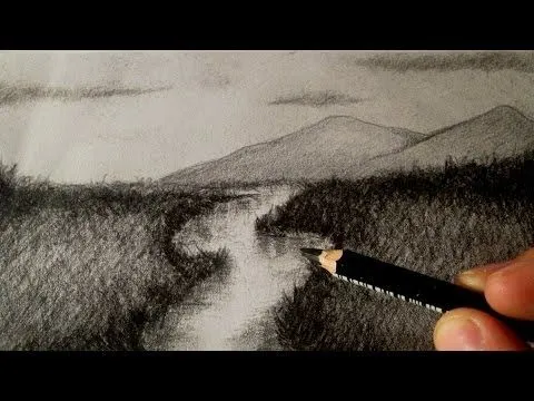 Cómo dibujar un río, dibujo de un paisaje HD - YouTube