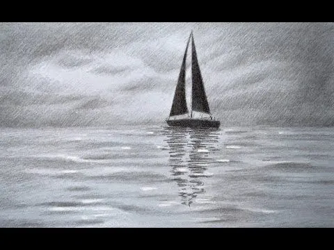 Cómo dibujar un velero en el mar con un cierlo nubado - Arte ...