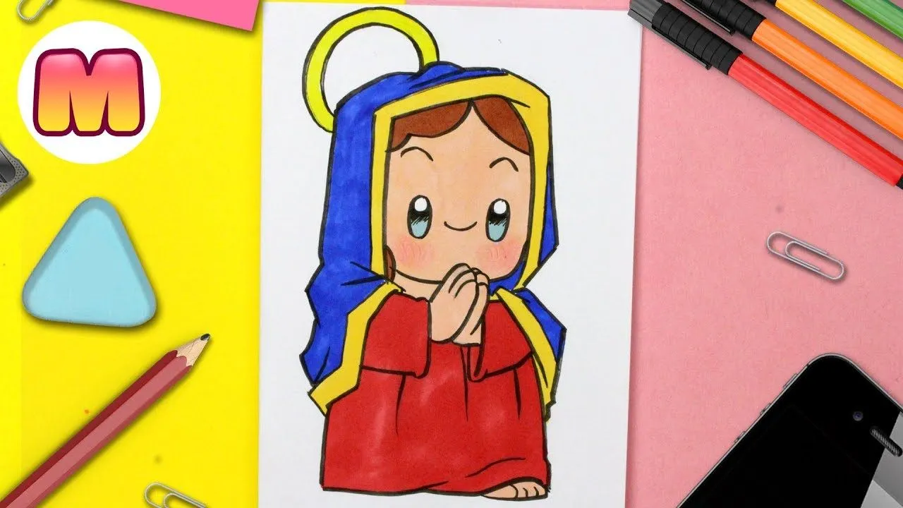 COMO DIBUJAR A LA VIRGEN MARIA KAWAII - Dibujos navideños faciles - Dibuja  de una manera facil - YouTube