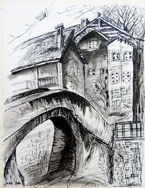 dibujo acuarela oleo ...: Paisaje rural tinta china dibujo acuarela oleo ...: Paisaje rural tinta china