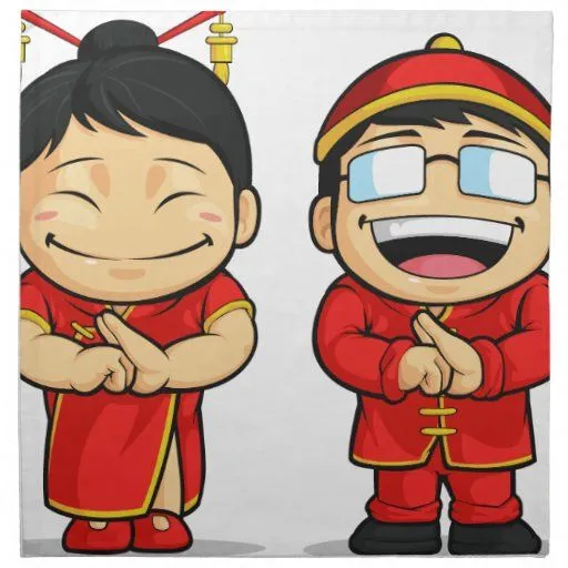 Dibujo animado del muchacho y del chica chinos servilleta | Zazzle