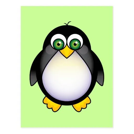 Dibujo animado de ojos verdes del pingüino postal de Zazzle.